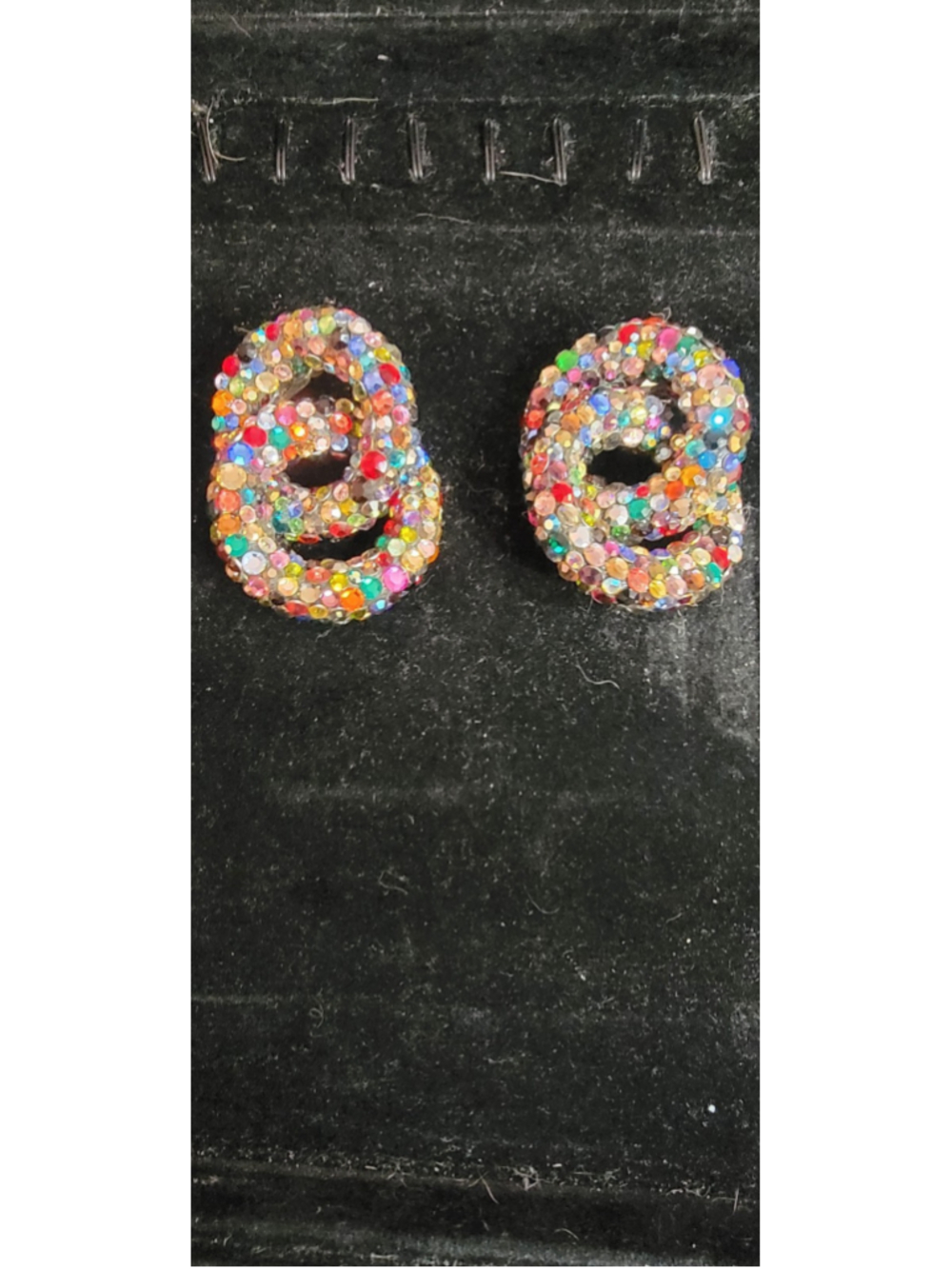 Vtg Multicolor Rhinestone Abstract Swirl Clip On Earrings Statement Costume 8